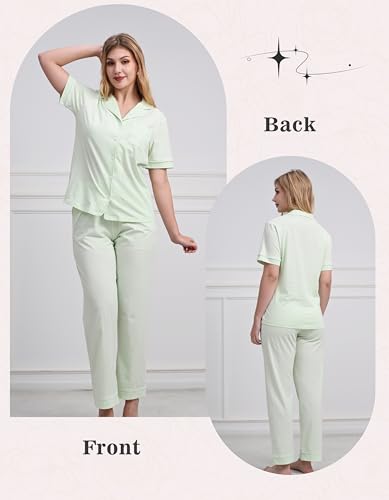 Image of NAP BOUND 100% Cotton Women's Pajama Sets Short Sleeve Button Down Soft Pjs 2 Piece Lounge Set with Pocket Nightwear XS-XXL