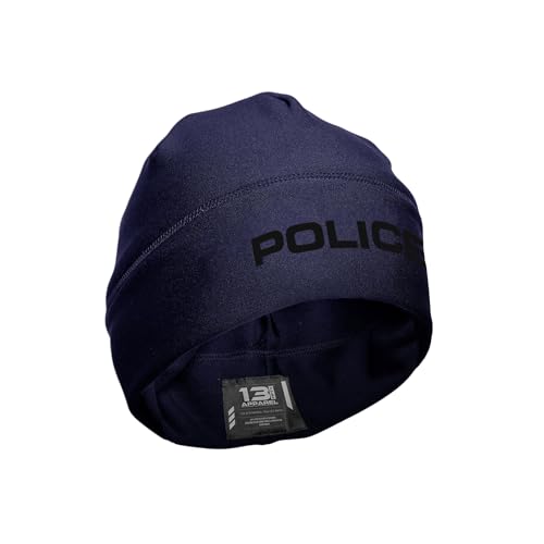 13FA Police Utility Beanie - USA Patriotic Gear - Poly-Spandex Blend for Stretch-Fit Comfort - Unisex Hi-Vis Winter Hat (US Alpha One Size Standard Navy & Black)
