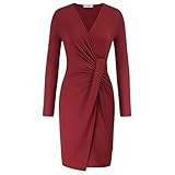 GRACE KARIN Damen Elegant Gestrickt Kleider Langarm V-Neck Kleider Cocktail Strickkleid, Farbe: Weinrot, Größe: L