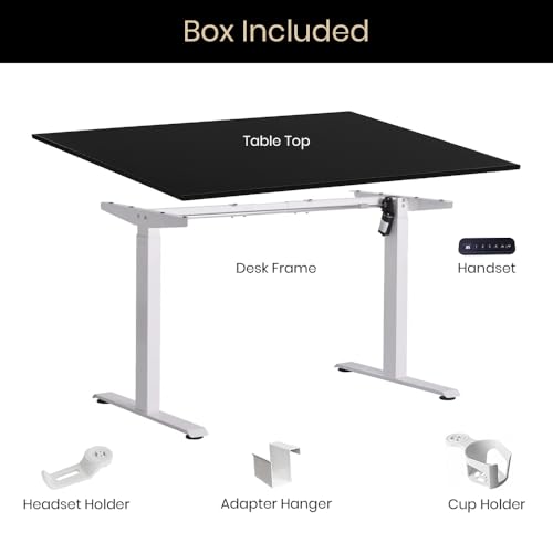 Image of Pulse Electric Height Adjustable Table Standing Desk with 4 Memory Presets| 1200 X 750 CM (25mm Blacktop & White Frame)| 80KG Wt Cap| 3 Year Warranty| Adaptor Hanger, Headphone & Cup Holder