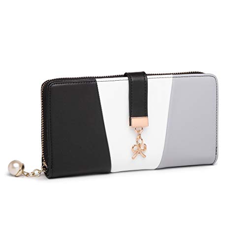 Miss Lulu Women Purse Tri Colour Long Wallet Clutch for Ladies with Roomy Capacity, Black, Classic