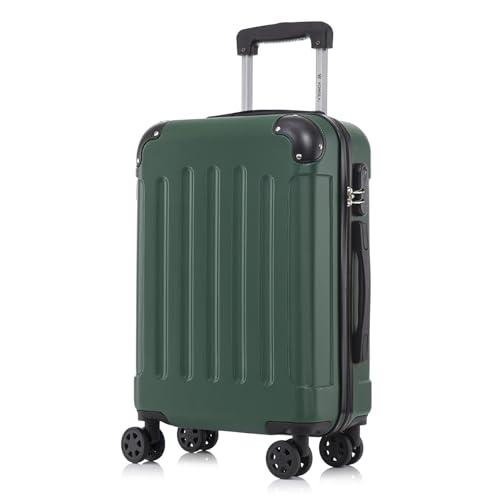 yonsly Koffer Suitcase M Dunkelgrün, Trolley Reisekoffer, Rollkoffer Handgepäck, Kabinenkoffer mit 4 Rollen 360°, Hartschalenreisekoffer, Zahlenschloss, Weicher Gummigriff