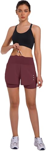 Ksmien Women's 2 in 1 Running Shorts - Lightweight Athletic Workout Gym Yoga Shorts Liner with Phone Pockets3