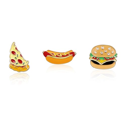 Lot de 3 broches mignonnes en émail pour filles et garçons, motif pizza, hamburger, hot-dog, pour sac à dos, vêtements, chapeau, veste, accessoires de...