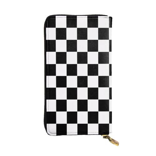 Black And White Plaidlarge Capacities Clutch Purse For Ladies Zipper Long Leather Wallet Cellphone Purse Fit Credit Card, Cash, Coin