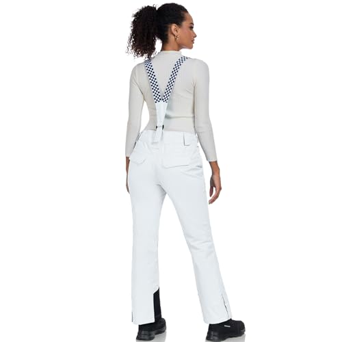 Skihose Damen Wasserdichte Professionelle Schneehose Winddichte Hosenträgerhose Winter Outdoor Regenhose Warme Wanderhose Snowboard Softshellhose mit abnehmbaren Trägern Overall & Schneefang White M