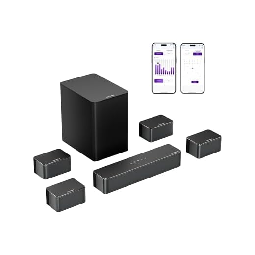 ULTIMEA Barre de Son 7.1ch, Système de Son Surround Virtuel pour TV, Contrôle par App, 4 Haut-parleurs Surround Filaires, Soundbar TV avec Caisson de Basses sans Fil, Home Cinéma, Poseidon D70