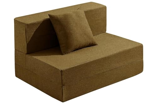 Image of Los Angeles Foldable One Seater Sofa Cum Bed, Sofa Bed 3 X 6 Feet, Jute Fabric- Washable Cover- Including One Cushion Perfect for Home & Office - Golden
