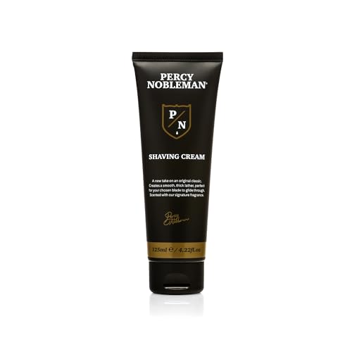 Percy Nobleman Crema da barba: Una crema di alta qualità per una rasatura impeccabile, profumata con Ambra, Tabacco, Muschio, Vaniglia. Vegana e cruelty-free, Made in England, 125 ml.