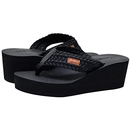 Malida Womens Wedge Arch Support Flip Flops Cushion Soft Rubber Midsole Platform Thong Sandals With Rubber Sole,Black Us 8 #TOP3