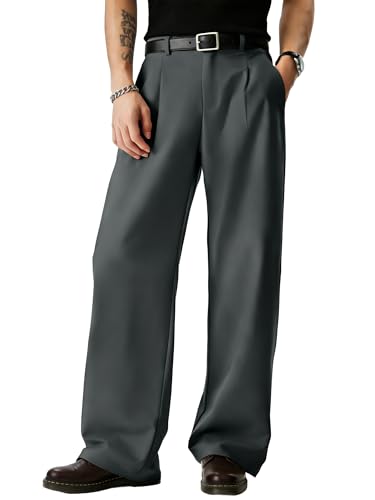 Image of JMIERR Mens Baggy Casual Dress Pants Lightweight Pleated Old Money Wide Leg Pants Loose Relaxed Fit Trousers