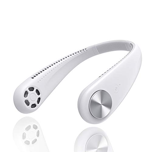 Neck Fan - Bladeless Hands Free Portable fan,Leafless Hanging Neck Fan,Rechargeable Mini USB Personal Fan,Headphone Design Wearable Neckband Fan,Air Circulation Neck Fan Fresh Air,3 Level Air Flow (White)