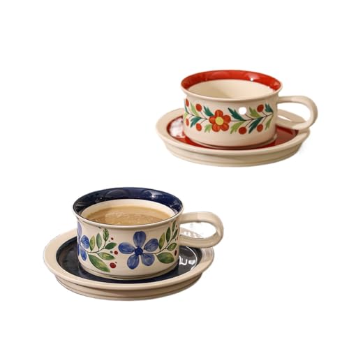 コーヒーカップ&ソーサーセット 手描きの陶器ギフト 270ml