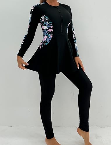 IDOPIP Muslim Swimsuits for Women Modest Burkini Islamic Arabic Swimwear Full Cover Long Sleeve Rash Guard Pants Bathing Suit4