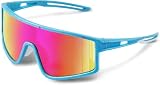 Kegrimi Gafas de sol deportivas de béisbol y ciclismo para hombres: lentes de sol polarizados para mujeres y jóvenes, protección UV400, lentes de sol para correr, marco azul, lentes morados y rosados,
