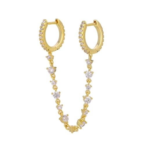 Boucle d'oreille double chaîne anti-allergie pour deux trous de lobe