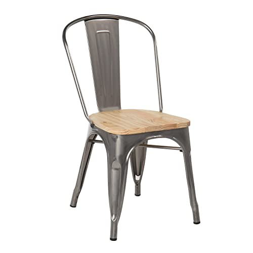 SKLUM Silla LIX Apilable Cepillada Madera Madera Natural Acero Comedor Cocina Bar Estilo Industrial