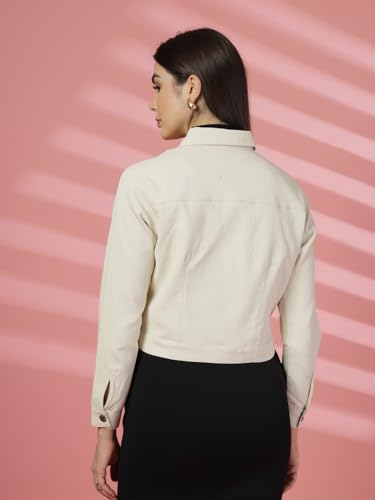 Image of CHKOKKO Solid Crop Jackets for Women stylish latest Long Sleeve Stylish Winter Shirt Jacket Casual Outerwear for Office