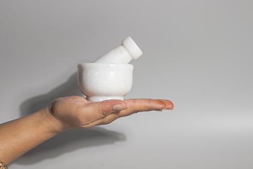 Image of B.R. & Sons Marble Mortar and Pestle Set | Stylish Imam Dasta, Ohkli Musal for Spices & Herbs - Available in Various Shapes & Colors (WHITE POLISHED 3x2 INCH)