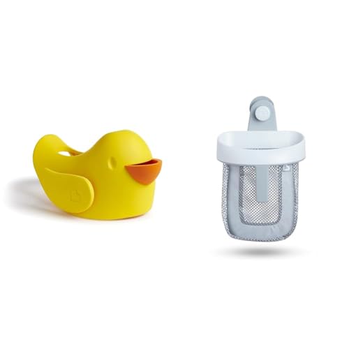Image of Munchkin® Beak™ Bath Spout Cover Safety Guard with Built-in Bubble Bath Dispenser, Yellow & Super Scoop™ Hanging Bath Toy Storage with Quick Drying Mesh, Grey
