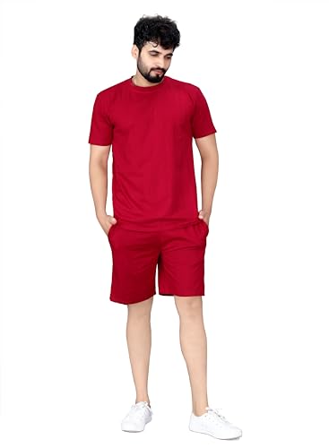 Image of ELLITI Cotton Blend Solid Casual Round Neck Half Sleeve Oversized Co-ord Set Men's, Pyjama Set, Sleepwear Loungewear T-Shirt and Shorts Combo for Men, Night Wear for Men, Night Suit for Men's