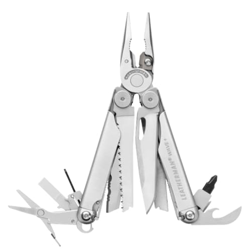 Leatherman Wave+ Multi-Tool - 18-in-1 Heavy-Duty Stainless Steel Tool with Blades, Pliers & Wire Cutters, Stainless Steel