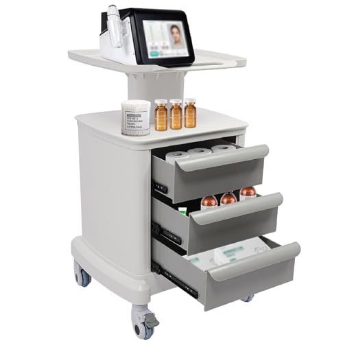 Medical Trolley Cart with Drawers, Rolling Lab Cart Hospital Ultrasound Cart with Wheels, 4 Tier Mobile Utility Cart with Laptop Pallet for Dental Clinic Lab, Commercial Beauty Storage Cart for Salon