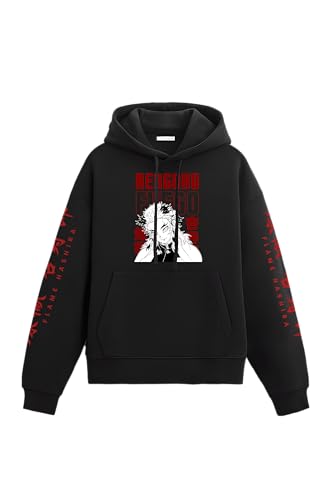 Image of Anime Inspired Design Unisex Pullover Hoodie, Black, Graphic Print Front and Back