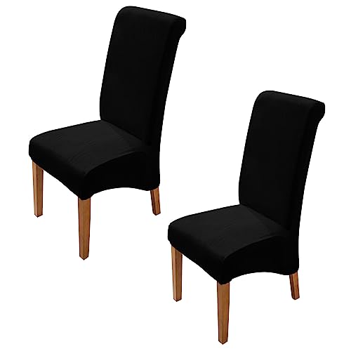 Image of HOKIPO Velvet Chair Covers for Long Back Dining Chair, Set of 2, Black (AR-4760-BLK*2)
