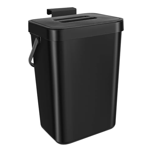 CYEER Black Kitchen Bin, 12 Litre Hanging Black Trash Bin, Plastic Food Waste Compost Bin Wall Mounted Rubbish Can for Bedroom Kitchen Cabinet Bathroom Office