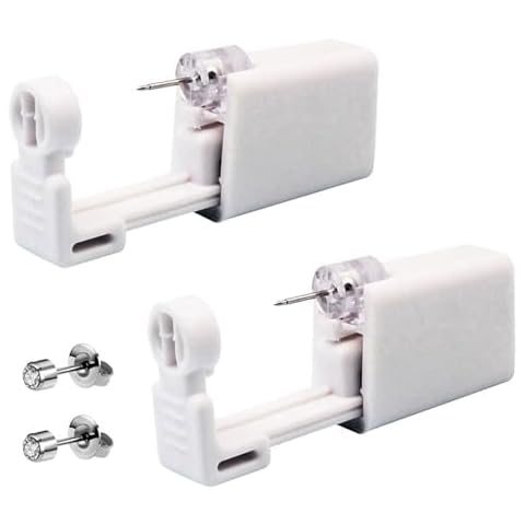 Ear Piercing Kit, SLVIEKAE Ear Piercing Kit Earring No Pain Easy Use Ear Piercing Gun Kit with CZ Earrings Stud (Silver+White) Cover