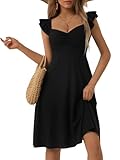 FENSACE Black Dress for Funeral Empire Waist Summer Sweetheart Graduation Casual Dresses for Women(Black,Large)