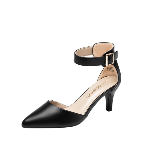 DREAM PAIRS Kitten Heel Low Heel for Women Closed Pointed Toe Pumps Wedding Party Sexy Dress Shoes Lowpointed,Size 12,Black/Pu,LOWPOINTED