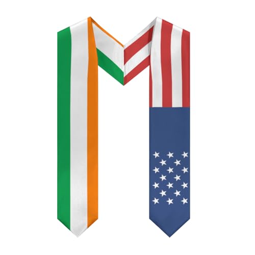 America Ireland Irish Flag Graduation Stole Sash Shawl for Men Women Thickened V-Neck Scarf Double-sided for International Students Teachers Study Aboard Graduate Gift 72 inches Unisex