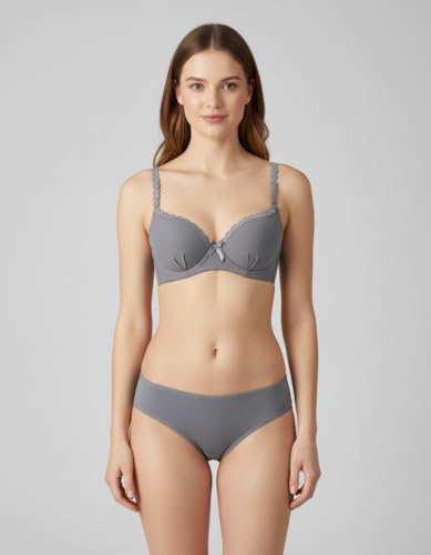 Image of M R Shopzilla Women's Underwire Premium Lycra Silk Bra and Panty Set - Seamless T-Shirt Bra with Matching Mid-Rise Panty - Smooth, Stretchable Lingerie Set for Everyday Comfort & Style