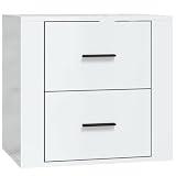 Yamxder Comodino da parete bianco lucido, 50 x 36 x 47 cm, design moderno con robusta superficie in legno, salvaspazio, per camera da letto, corridoio e ufficio
