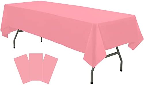 Plastic Pink Tablecloths 3 Pack Disposable Table Covers 54 x 108 in. Dusty Pink Table Cloths for Gender Reveal Parties Bridal Shower Engagement Wedding Birthday, Fits 6 to 8 Foot Rectangle Tables