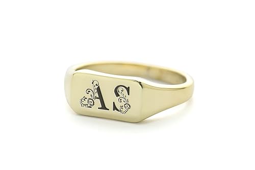 Bague gravée initiales couple or 14k signet personnalisable