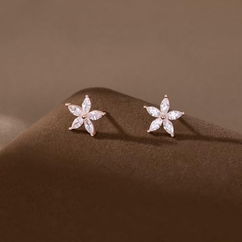 SLUYNZ Solid 925 Sterling Silver CZ Flower Earrings Stud for Women Teens Flower Stud Earrings Post4