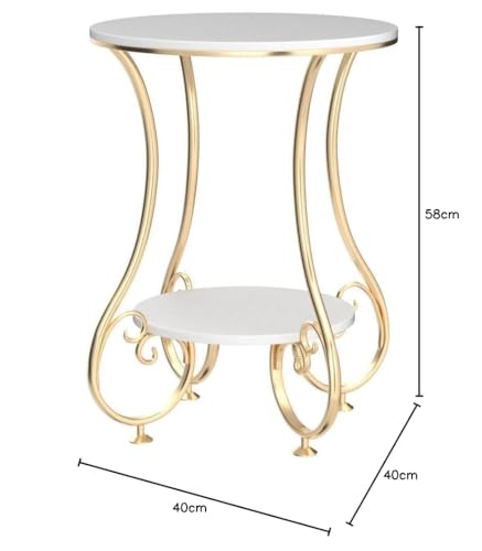Image of Avion 2-Tier Round End Table with Storage Shelves for Living Room Bedroom Accent Coffee Sofa Table for Small Spaces,Round Nightstand with Metal Frame Gold White
