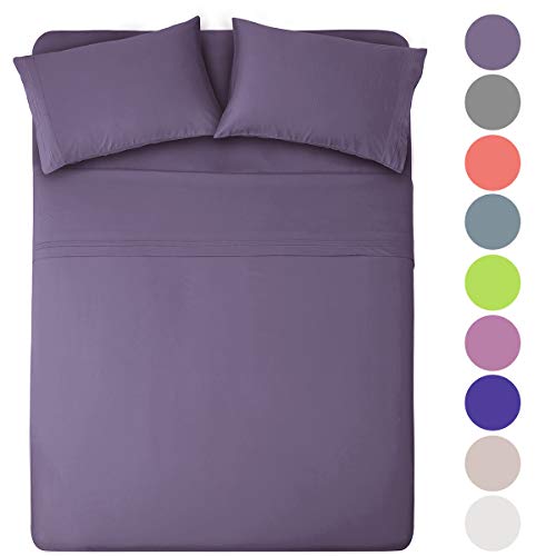 Honeymoon 1800 Brushed Microfiber Embroidered Bed Sheet Set, Ultra Soft, Queen - Light Purple