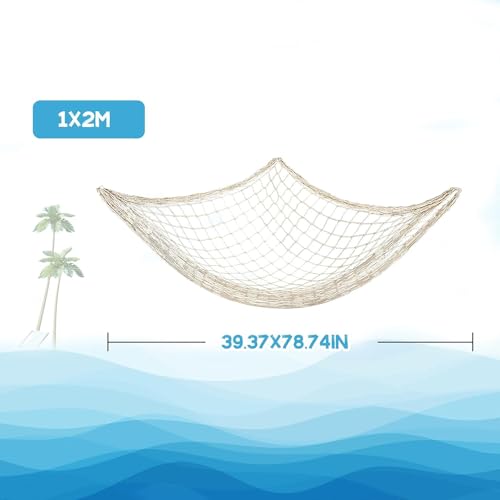 Image of Sukh Fish Net Decorations for Party - 4PCS 39.37 * 78.74 in Fishing Net Decoration Netting for Wall Photo Hanging Nautical Fishnet Table Runner Decorative Ocean Theme Birthday Party Rope Nets