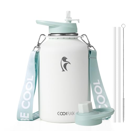 Image of Coolflask Half Gallon Water Bottle Insulated Stainless Steel with Strap