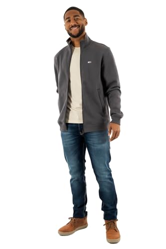 Tommy Jeans Men’s Regular Fit Zipped Fleece, Grey (Washed Black), XS