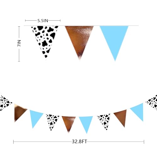 Image of 32Ft Cow Party Decorations Western Cowboys Triangle Flag Fabric Banner Pennant Garland Streamer for Western First Rodeo Birthday Baby Shower Country Farm Cow Wild West Bandana Party Decor Supplies