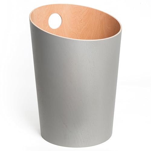 Kazai.® Design Paper Bin 'Bennet' | Unique Waste Paper Basket for Office, Bedroom, Children's Room, and More | Office Bin Made of Real Wood Veneer | Grey (light)