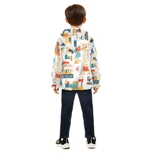Cartoon Construction Site Girls Fleece Jacket Girls Fall Jacket Girls Zip Up Hoodie Girls Sherpa Jacket 2-10T4