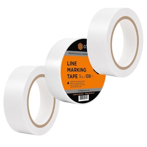GTSE 2 inch x 108 ft White PVC Vinyl Floor Tape, Safety Marking Tape, 3 Rolls, 6 mil Thick, Suitable for Dance Floors, Gyms, Warehouses, Sports Facilities