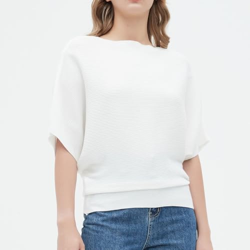 Image of EDSTAR Women Dolman Batwing Sleeves Knitted Sweaters Winter Boat Neck Pullovers Tops