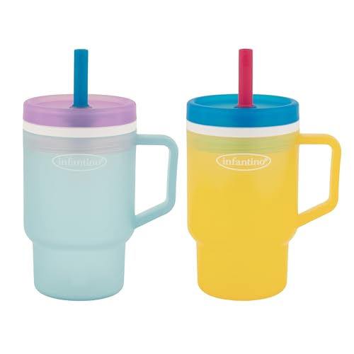 Image of Infantino My 1st Tumbler, Durable Plastic Sippy Cup with Straw & Handle, Spill-Resistant, for On-the-Go, BPA-Free Transition Cup, Cool Breeze & Lemon Rizz, 2-Pack